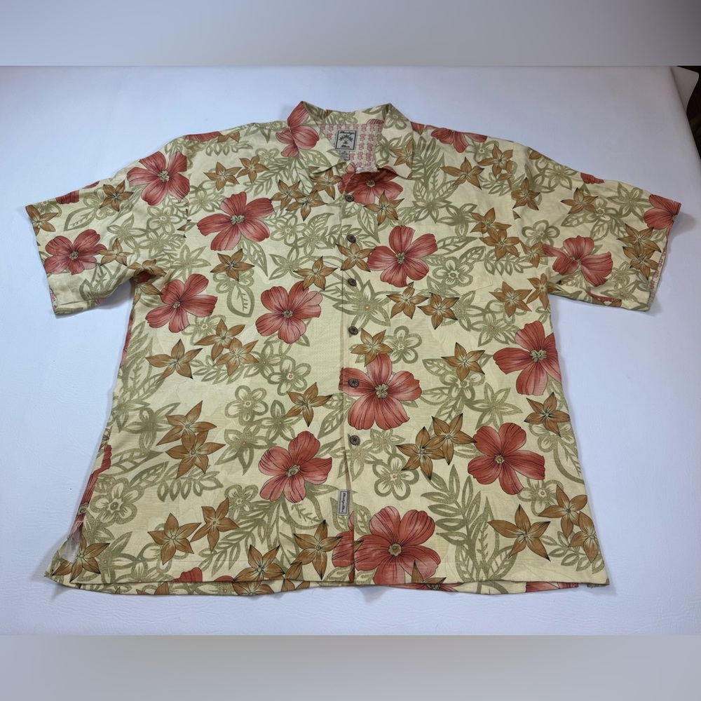 Montego Mon Hawaiian Shirt 100% Silk Men's XXL Tropical floral Buttons (bin T)